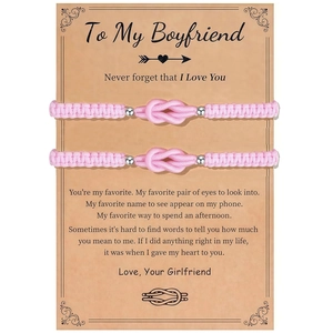 Rosa handgewebte Armbänder mit konzentrischem Knoten auf To My Boyfriend Geschenkkarte