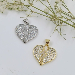 Broken Heart Pendant For Women Iced Out Rhinestone Copper Heart Charm Fashion Hip Hop Jewelry Accessory Gold Silver