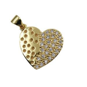 Asymmetric heart pendant with zircon micro-paving and hollow golden metal design