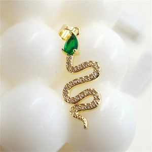 Golden snake pendant necklace with green pear-shaped zircon and pave crystals