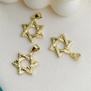 Golden embossed hexagram star pendants with textured geometric finish for necklaces