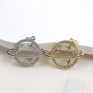 Zierlicher Kupfer Planet Saturn Anhänger Ohne Kette Strass Gold Silber Galvanisiert Himmelskörper Charm Für DIY Halskette Damen Schmuck