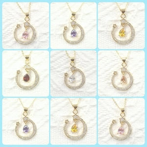 Gold Plated Copper Moon Star Pendant Necklace With Pear Shaped Zirconia Elegant Celestial Jewelry For Women Daily Gift