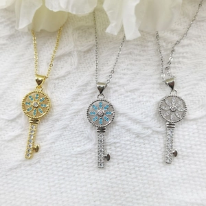 Eleganter Kupfer Schlüssel Anhänger Für Damen Ohne Kette Gold Silber Plattiert Zirkonia Mikro Pave Hohl Blumen Schmuck