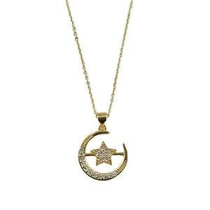 Elegant gold celestial necklace featuring a crescent moon and zircon star pendant for women