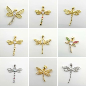 Copper Rhinestone Dragonfly Pendant Necklace For Women Elegant Natural Insect Dainty Jewelry Gold Silver Plated Gift Accessory
