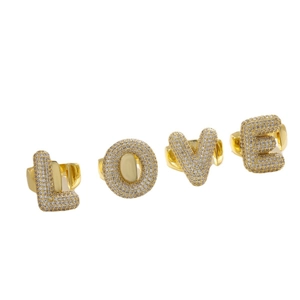 Verstellbares vergoldetes LOVE Bubble-Ring-Set mit funkelndem Zirkonia-Pavé