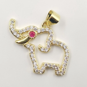 Elegant gold plated elephant pendant necklace with sparkling white zircons and ruby red eyes