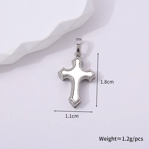 Detailed view of silver cross pendant with white inlay, size 1.8cm x 1.1cm for jewelry making