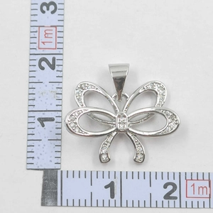 Detailed size measurement of silver butterfly pendant with cubic zirconia inlay