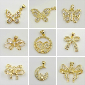 Elegant Bowknot Butterfly Pendant With Rhinestone Copper Accessory For Women Sparkling Gold Silver Plated Jewelry DIY Necklace Component