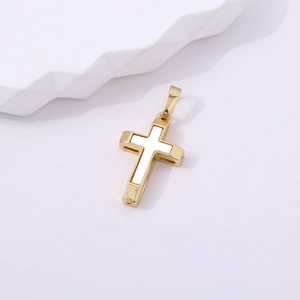 Golden vintage cross pendant with white enamel inlay for DIY jewelry crafting designs