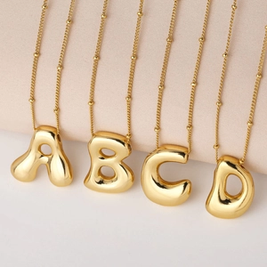 Moderner Puffy Bubble Buchstaben Anhänger Für Damen Kupfer 18K Vergoldet Glatter Initial Alphabet Nur Anhänger Ohne Kette Schmuck