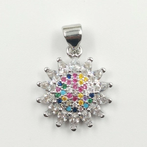 Eleganter Sonnenblumen-Anhänger aus Silber mit bunten Edelsteinen und Zirkonia-Blüten