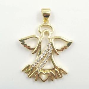 Gold-plated angel wing pendant necklace with zircons and MAMA lettering for Mother's Day