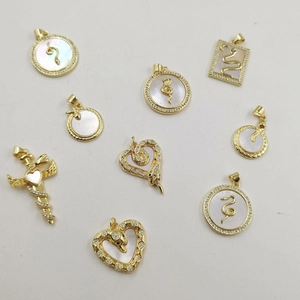 Gold-plated snake pendants collection with mother of pearl and zircon stones for DIY necklaces