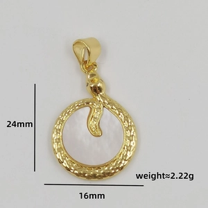 Detail view of 24mm snake pendant with pearl inlay showing specific dimensions and weight