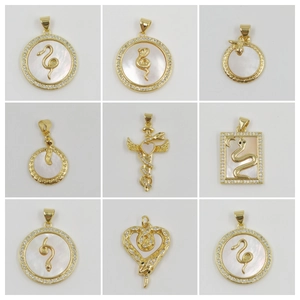 Gold Plated Copper Snake Pendant With Natural Mother Of Artificial Pearl Zirconia Heart Cross Moon Shell Pendant Only For Necklace Women