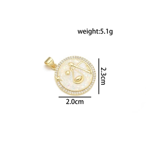 Detailed view of Libra zodiac pendant with opal inlay and zircon stones measurement