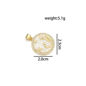 Detailed view of Scorpio opal pendant with gold scorpion and zircon border measurements