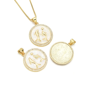 Gold plated dolphin pendant necklace with shimmering inlay and cubic zirconia stones