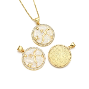 Golden Sagittarius zodiac pendant necklace with opal center and sparkling zircon halo