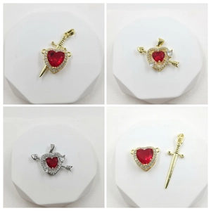 Fashion Cupid Arrow Heart Pendant Necklace Copper Red Rhinestone Inlaid Jewelry For Women Romantic Valentine's Day Gift