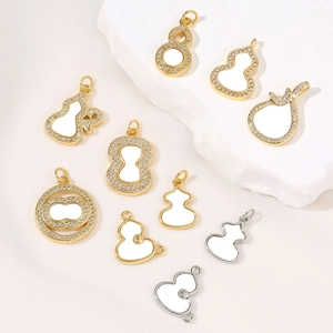 Vintage 18K Gold Plated Copper Gourd Pendant Rhinestone Inlaid Geometric Charms DIY Jewelry Making Accessories For Women