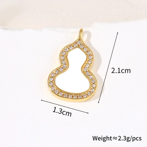 Macro detail of gold-plated gourd pendant with zircon inlay and exact dimensions