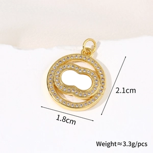 Detail view of 18k gold plated pendant with zircon stones including size and weight specs