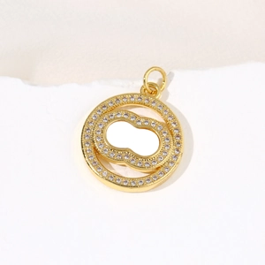 18k gold plated copper circle and gourd pendant with micro-pave cubic zirconia
