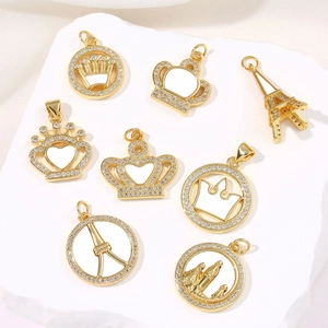 Vintage Kupfer Natur Muschel Anhänger Ohne Kette Für Damen Retro Krone Eiffelturm Strass Vergoldet Halskette Accessoire