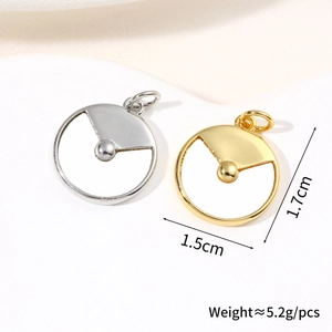 Detailed macro view showing the size and weight of round shell pendant necklace