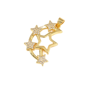 Gold star track pendant with white zircon stones and hollow pentagram design