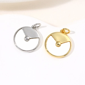 Minimalist round water-wave shell pendants in gold and silver finish on white surface