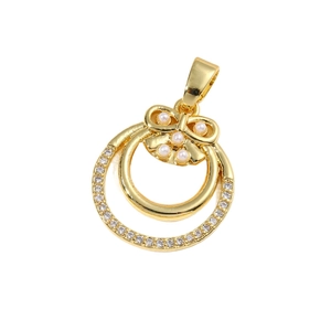 Gold pendant with round wave pattern, natural shell, pearls and sparkling crystals