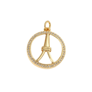 Goldener Eiffelturm-Ringanhänger mit glitzernden Zirkonen für elegante Halsketten