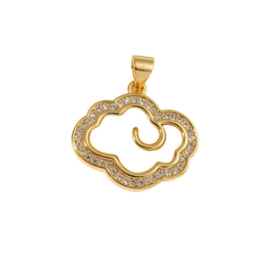 Golden Ruyi auspicious cloud pendant necklace with pavé crystal inlay and hollow design