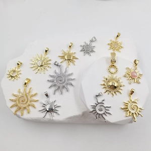 Vintage Copper Sun Pendant Gold Plated Flower Crescent Moon Charm With Rhinestone Fashion Necklace Pendant For Women Jewelry