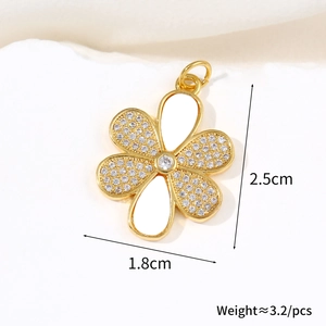 Detailed view of flower pendant measurements showing 2.5cm height and 1.8cm width specs