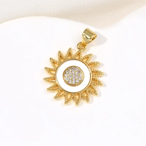18k gold plated sun pendant necklace with sparkling white zircons and white enamel