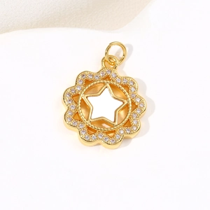 18k gold plated sun flower pendant with zircon inlay and star motif for women