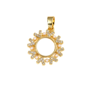 18k gold plated sunburst necklace pendant with sparkling zircons and micro pearls