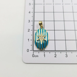 Size measurement of the blue enamel starburst pendant showing 2.3cm height dimension