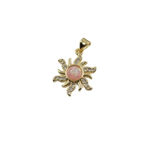 Gold plated sun flower pendant necklace with pink opal and white zircon stones