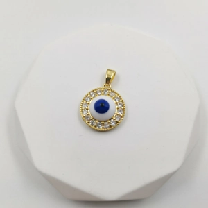 Eleganter Evil Eye Anhänger in Gold mit funkelnden blauen und klaren Zirkonsteinen