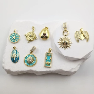 Vintage Gold Plated Copper Necklace With Enamel Octagram Sun Heart Wings Evil Eye Pendant Zirconia Inlaid Jewelry For Women