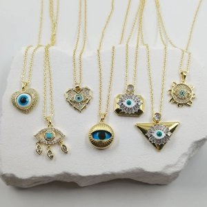 Bohemian Gold Plated Copper Evil Eye Pendant Necklace For Women Zirconia Sun Heart Geometric Clavicle Chain Jewelry Gift