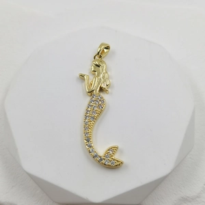 18k gold plated mermaid pendant featuring micro-pave cubic zirconia for DIY jewelry