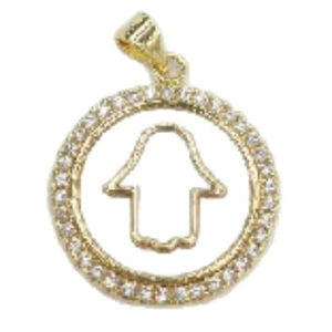 Goldener Hamsa-Halskettenanhänger mit Mikro-Pave-Kristallen und Lebensbaum-Design